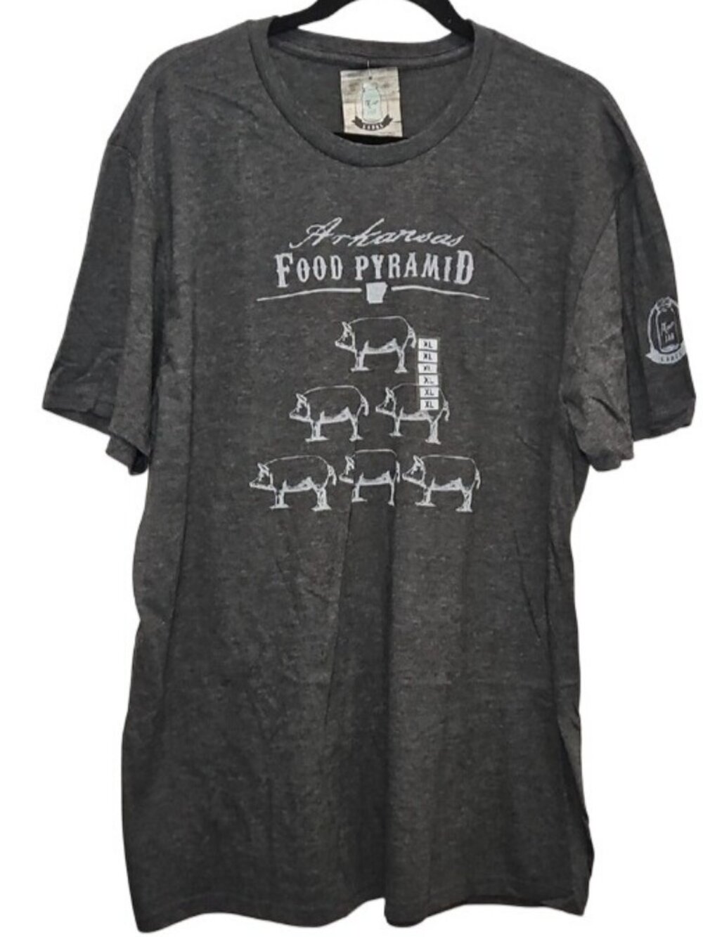 Mason Jar Label Arkansas Food Pyramid Graphic Tee XL Unisex Gray Pigs Pork Farm